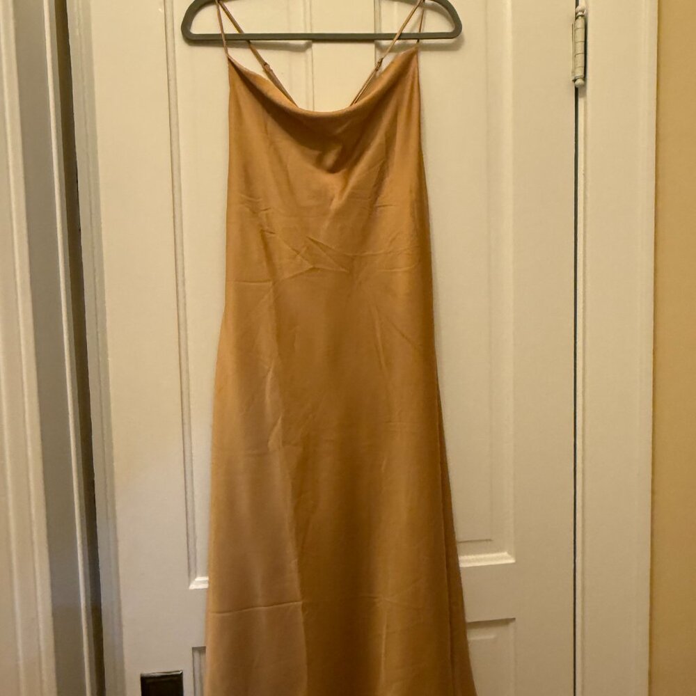 Mumu Verona Cowl Dress Size L (Brand new, never worn!) In Gold Luxe Satin